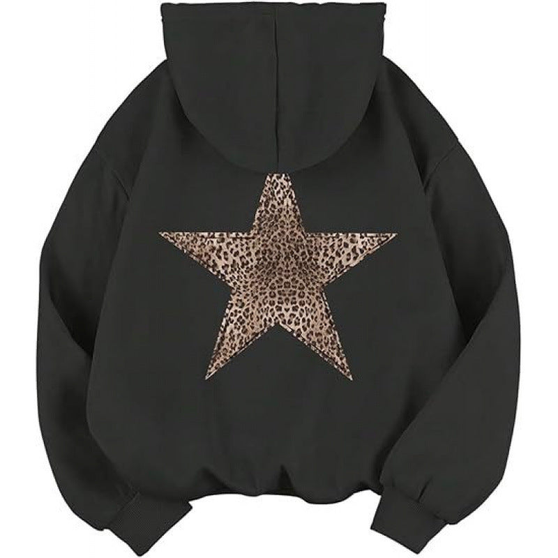 Damen Kapuzensweater mit stylish Leopardstern-Design und entspannter Passform EB