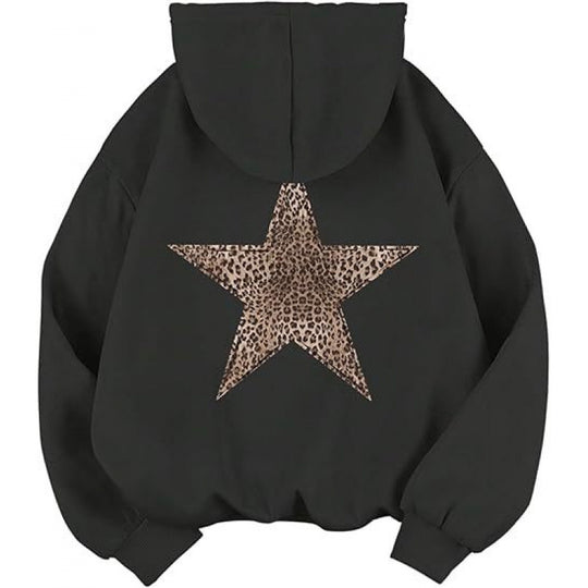 Damen Kapuzensweater mit stylish Leopardstern-Design und entspannter Passform EB