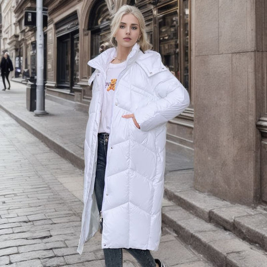 Damen lange isolierte Pufferjacke mit voluminösem Schnitt und praktischen Eingrifftaschen EB
