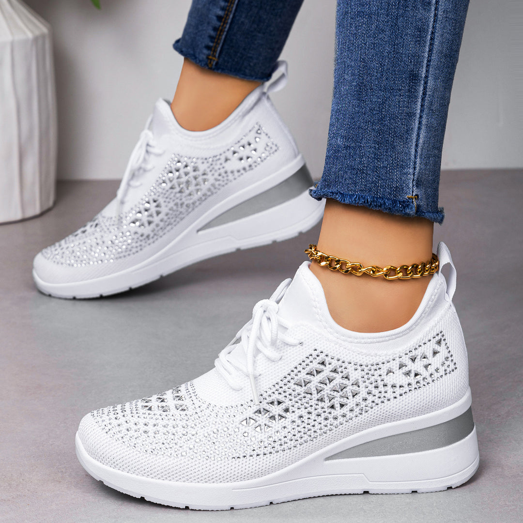 Damen Sportliche Glitzer Sneakers mit luftdurchlässiger Strickoberfläche und gepolsterter Sohle EB