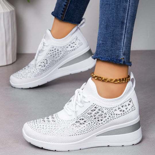 Damen Sportliche Glitzer Sneakers mit luftdurchlässiger Strickoberfläche und gepolsterter Sohle EB