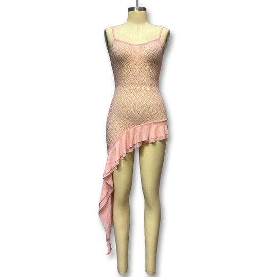 Damen Verspieltes Strandkleid mit transparentem Netzdesign und asymmetrischem Saum EB