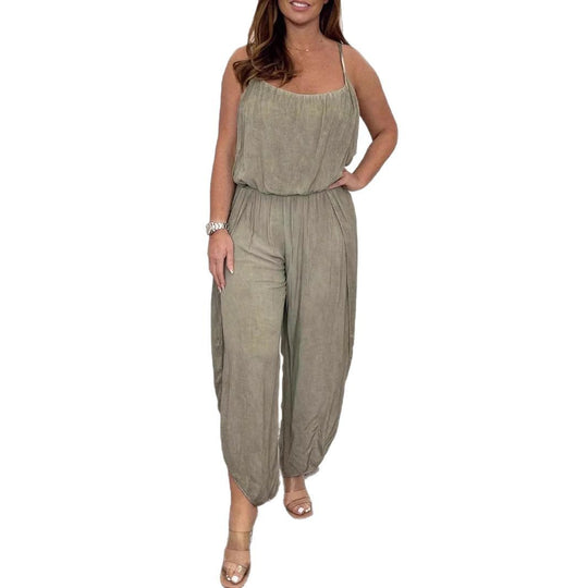 Damen luftiger Jumpsuit mit weitem Schnitt und verstellbaren Trägern EB