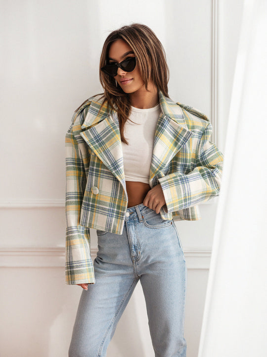 Damen Karierte Cropped Jacke EB