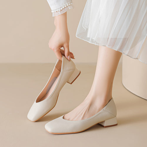 Damen elegante Ballerinas mit quadratischer Kappe und komfortablem Blockabsatz EB