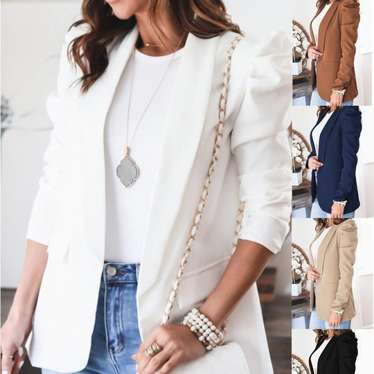 Damen eleganter Blazer mit Puffärmeln und praktischen Taschen EB