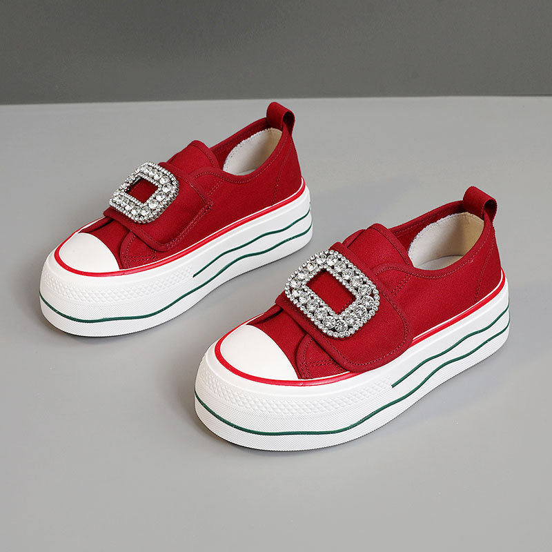 Damen Sneakers mit funkelndem Schnallen-Design und hoher Plattform EB