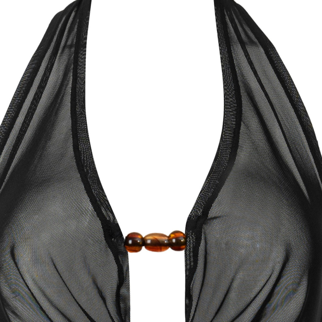 Damen Strandkleid mit tiefem V-Ausschnitt und raffiniertem Knoten EB