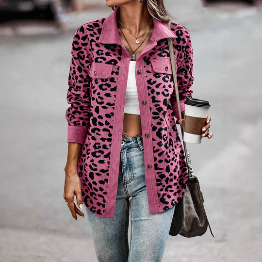 Damen gestreifter Hemdenjacke mit Leopardenmuster EB