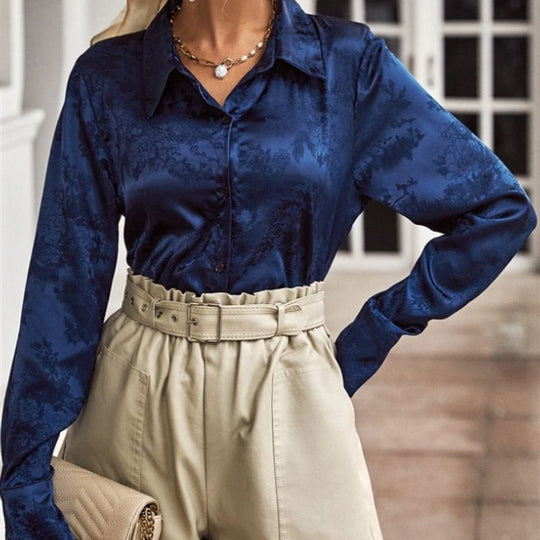 Damen Elegante satiniert Bluse mit floralen Muster EB