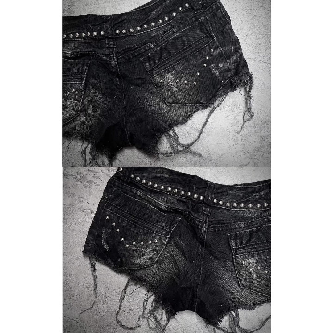 Damen Modische Destroyed Denim-Shorts mit Nieten EB