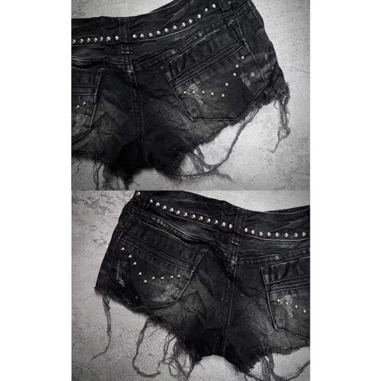 Damen Modische Destroyed Denim-Shorts mit Nieten EB