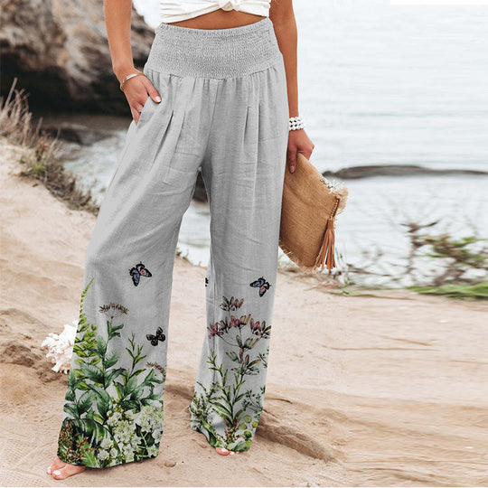 Damen Palazzo-Hose mit floralem Motiv und elastischem Bund EB