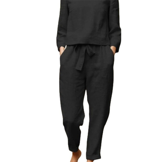 Damen Lässiges Zweiteiliges Leinen-Outfit mit breitem Bund EB