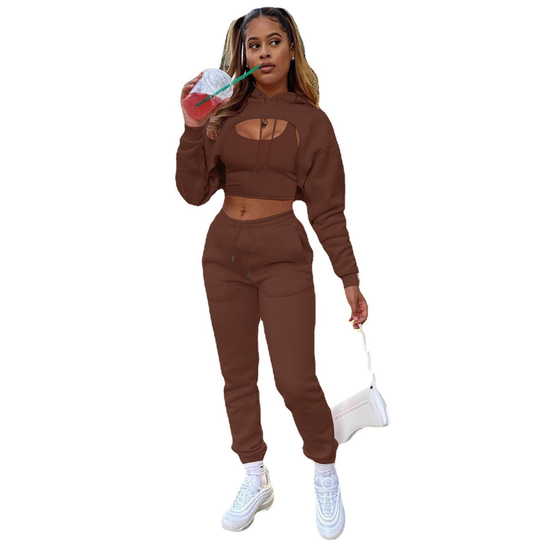 Damen Sportlicher Zweiteiler mit cropped Hoodie und bequemen Jogginghosen EB
