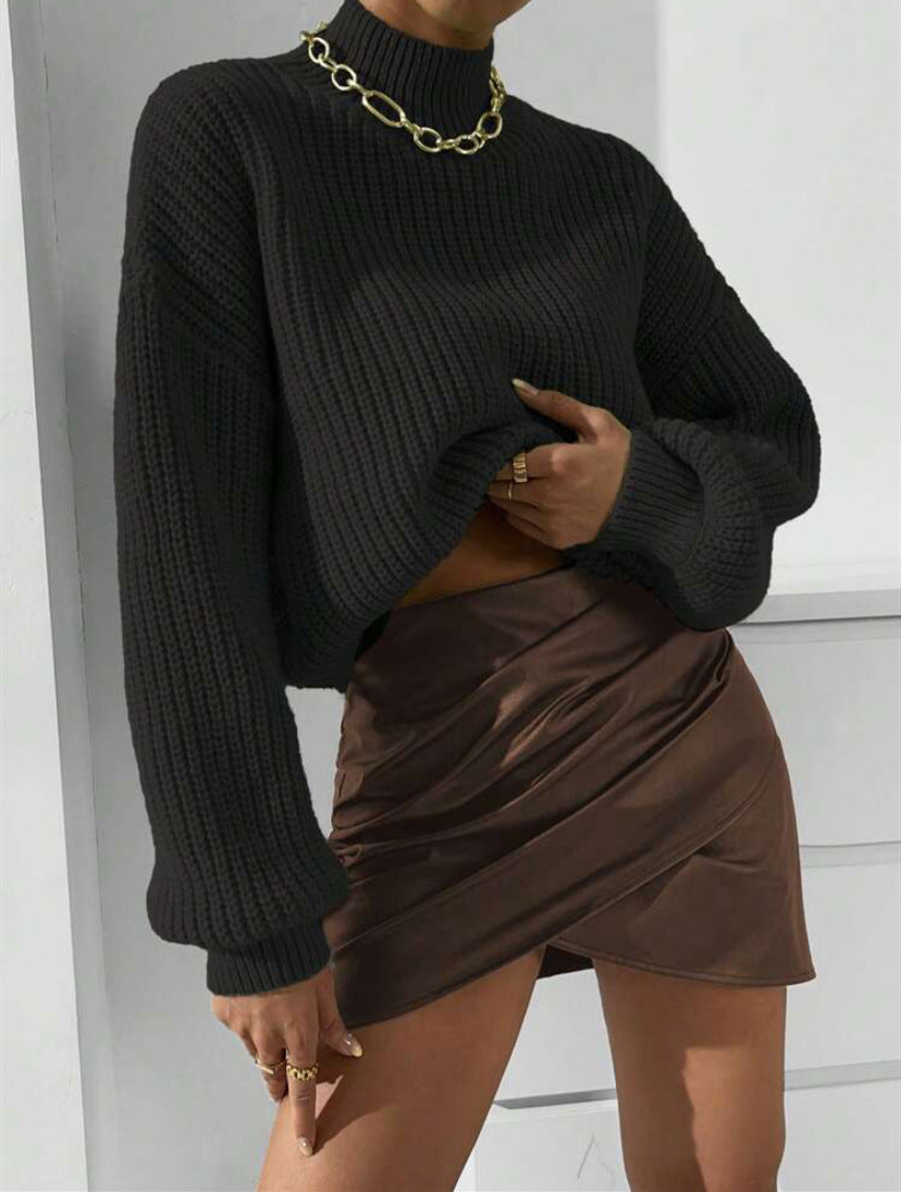Damen weicher Strickpullover mit hohem Kragen EB