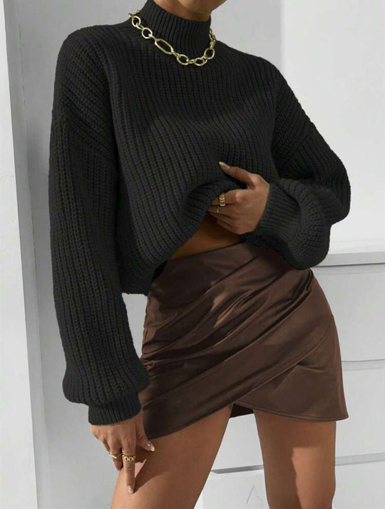 Damen weicher Strickpullover mit hohem Kragen EB