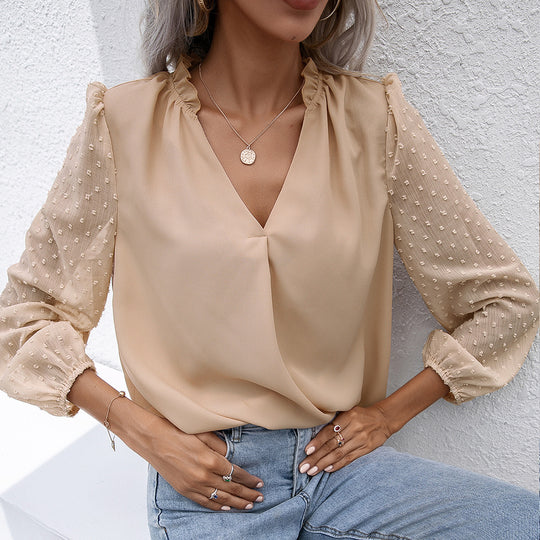 Damen elegante Bluse mit strukturierten Ärmel-Details EB