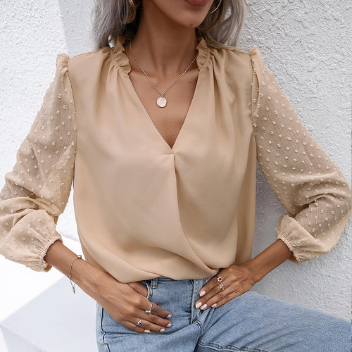 Damen elegante Bluse mit strukturierten Ärmel-Details EB