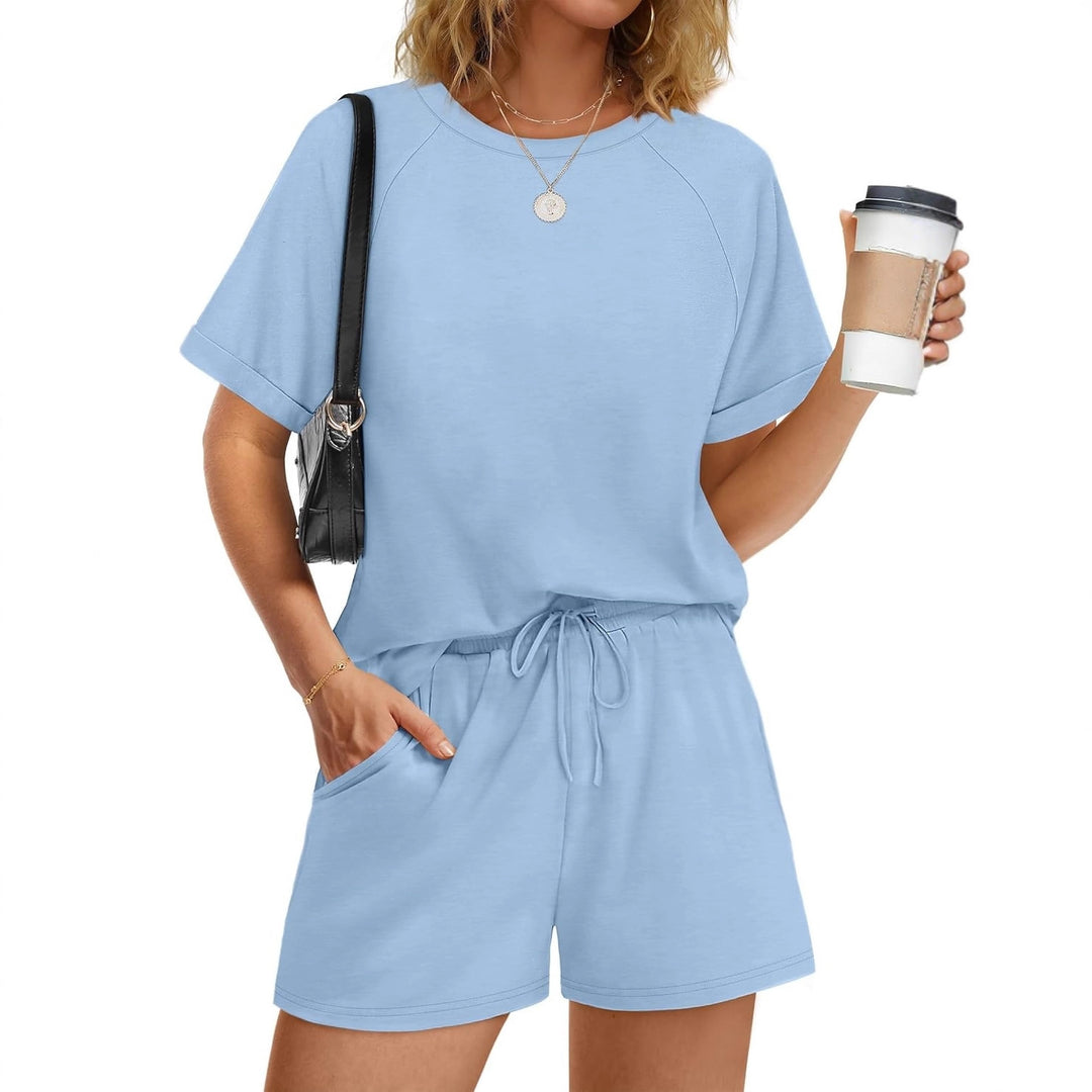 Damen lässiger Kombi aus T-Shirt und Shorts mit elastischem Bund EB