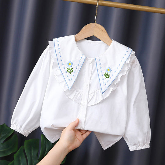Mädchen Rüschenbluse mit besticktem Kragen EB