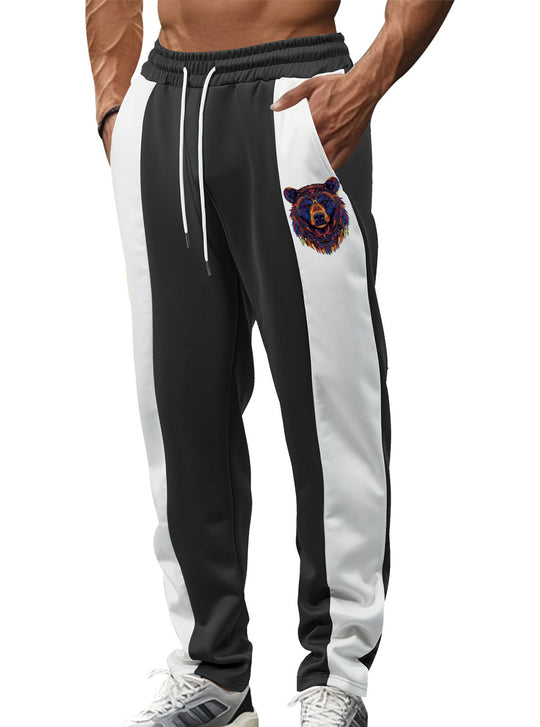 Herren nan sportive Trackpants mit seitlichen Kontrastbahnen elastischem Bund Kordelzug und Hirschstickerei EB
