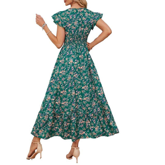 Damen Maxikleid mit floralem Design und voluminösen Ärmeln EB