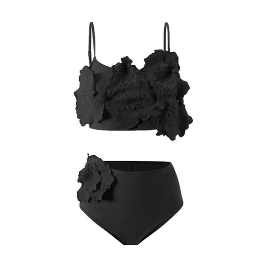 Damen Hoch tailliertes Bikini-Set mit floralem Design EB