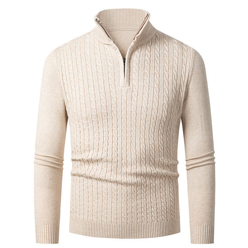 Herren Strickpullover mit modischem Zopfmuster und hochgeschlossenem Kragen EB