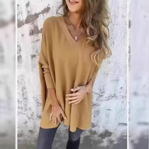 Damen V-Ausschnitt Oversized Pullover EB