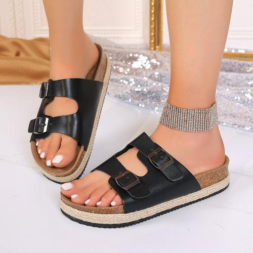 Damen Bequeme und stilvolle Wedge-Pantoletten mit modischem Schnallen-Design EB