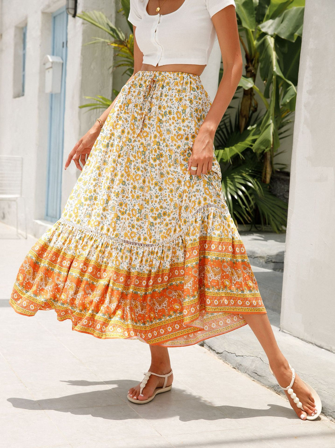 Damen Maxirock mit voluminösem Schnitt und floralem Design EB