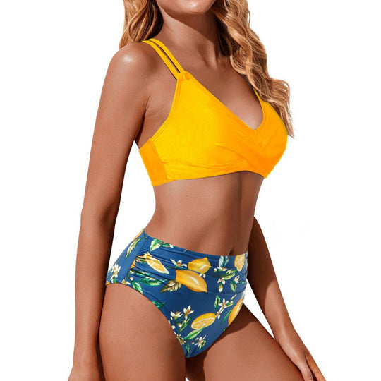 Damen Hochtailliertes Bikini-Set mit gerafftem Oberteil EB