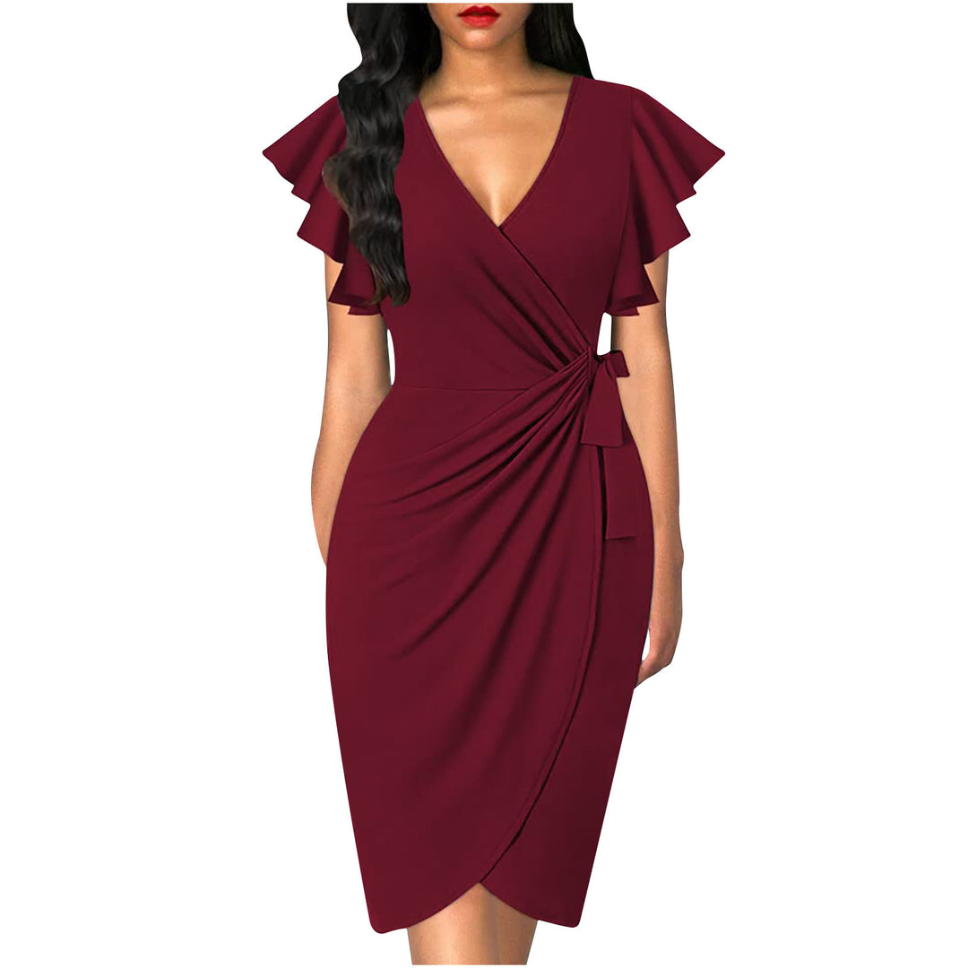 Damen Wickelkleid mit Rüschendetails und elastischem Tailleneinsatz EB