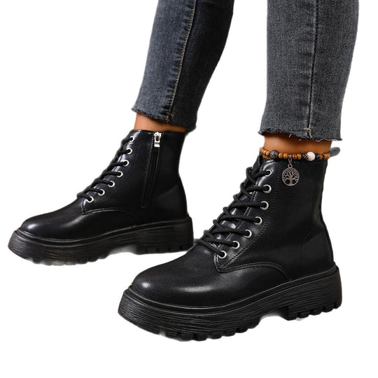 Damen Schnürstiefel mit tiefem Profil und seitlichem Reißverschluss EB