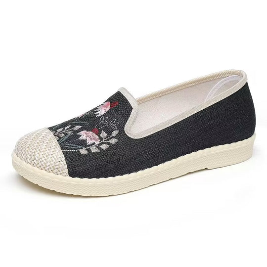 Damen bequeme Slip-On Espadrilles mit floralem Stickdesign EB