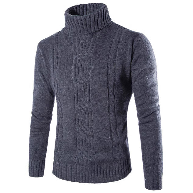 Herren modischer Strickpullover mit hochgeschlossenem Kragen und raffinierter Zopfmusterstruktur EB
