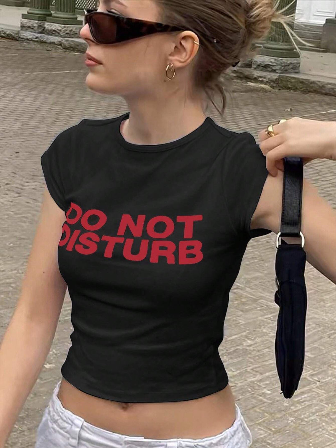 Damen Crop-T-Shirt mit auffälligem Grafiken-Design und frechem Statementdruck EB