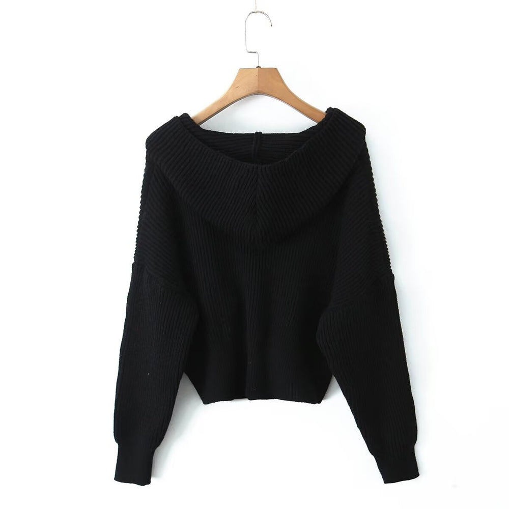 Damen lässige Strickjacke mit Kapuze und praktischen Taschen EB