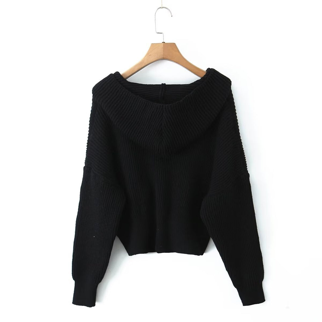 Damen lässige Strickjacke mit Kapuze und praktischen Taschen EB