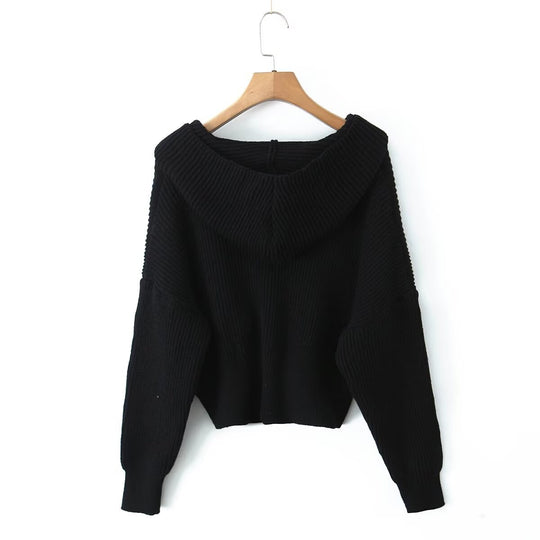 Damen lässige Strickjacke mit Kapuze und praktischen Taschen EB