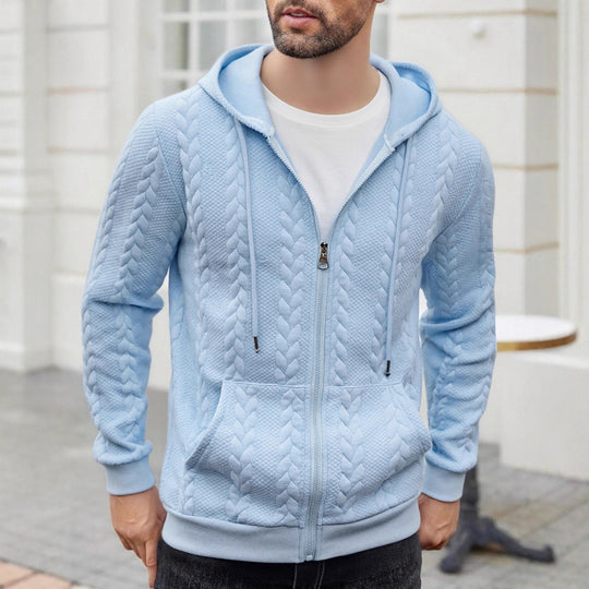 Herren nan strukturierte Kapuzen-Sweatjacke mit Zopfmuster, durchgehendem Reißverschluss und Kängurutasche EB