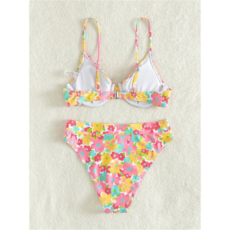 Damen Hochgeschnittener Bikini mit floralem Muster und schmalen Trägern EB