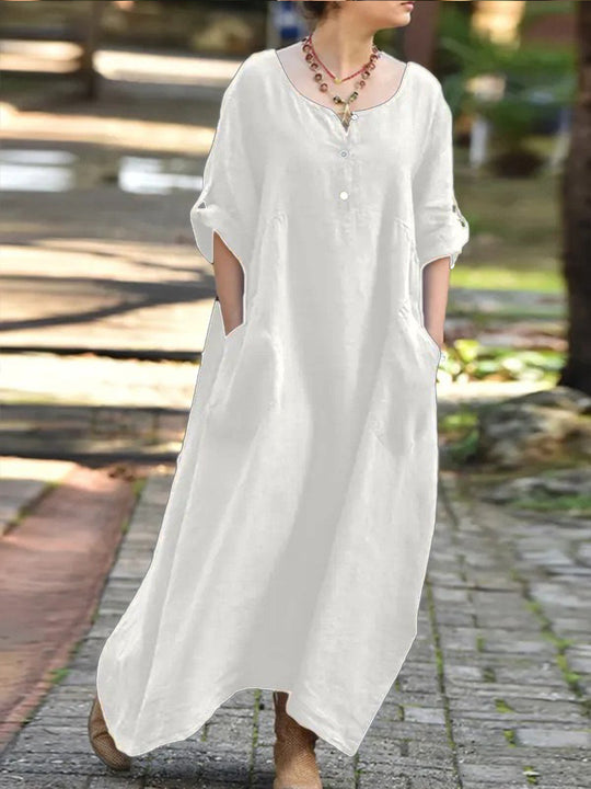 Damen lässiges Maxikleid mit praktischen Taschen und Knopfdetails EB