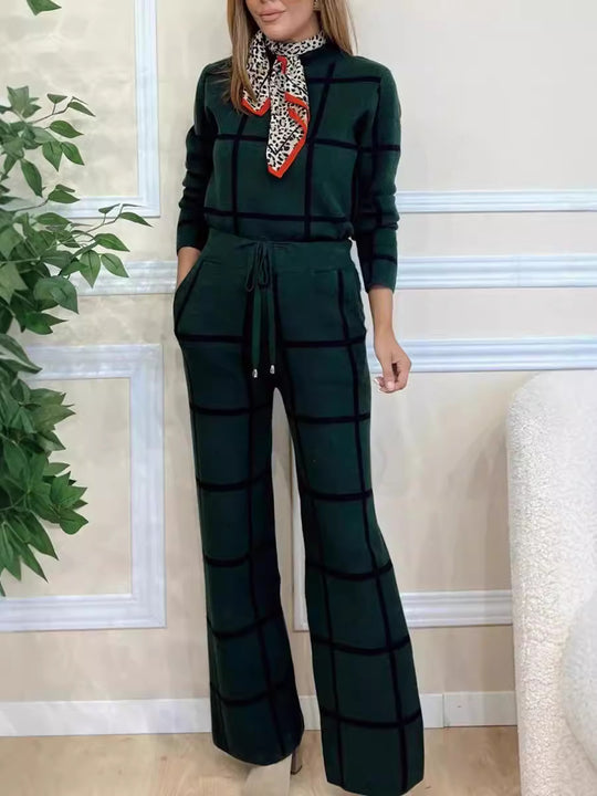Damen Sweatpants-Set mit elegantem Karo-Design und praktischen Taschen EB