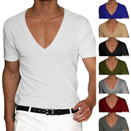 Herren nan tief ausgeschnittenes V-Ausschnitt Kurzarmshirt aus Baumwollstretch mit tailliertem Schnitt EB