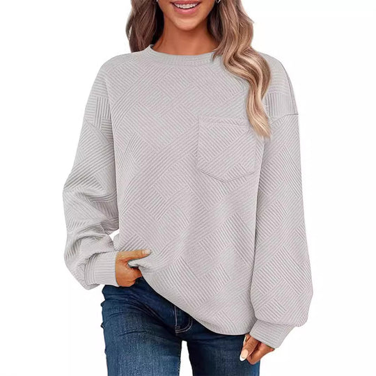 Damen Lässiger Pullover mit strukturiertem Muster und praktischen Taschen EB