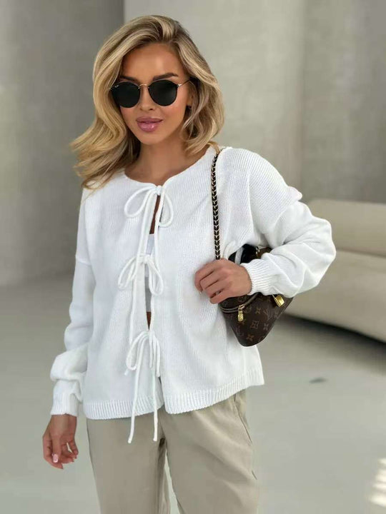 Damen Strickpullover mit eleganter Schnürung und komfortablem Schnitt EB