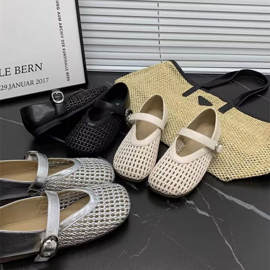 Damen Glamouröse Ballerinas mit dekorativen Riemen und geschmeidigem Obermaterial EB