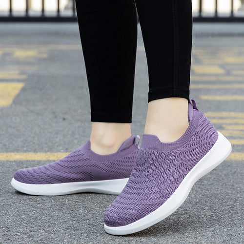 Damen Bequeme Slip-On Sneakers aus atmungsaktivem Strickmaterial EB